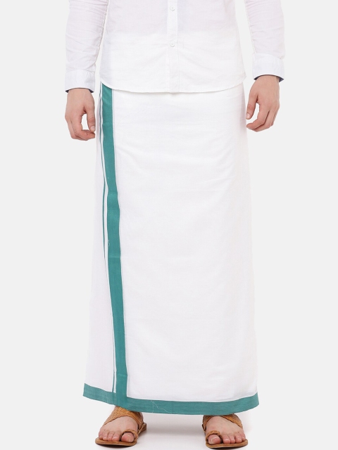 

RAMRAJ COTTON Men White Solid Panchami Spl Dhoti With Green Border