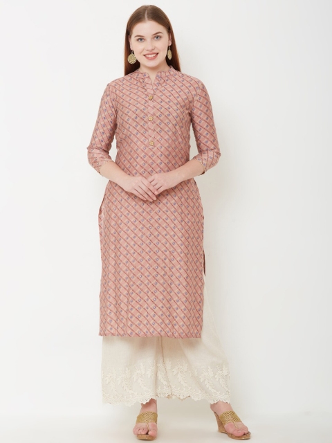

FASHOR Women Pink Bandhani Printed Straight Kurta