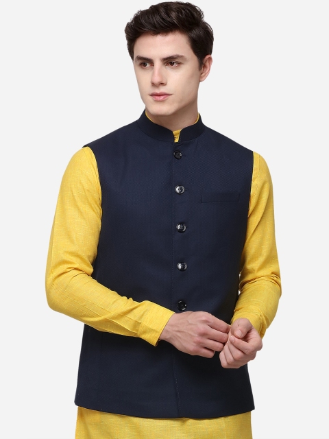 

JADE BLUE Men Blue Woven Design Modi Jacket