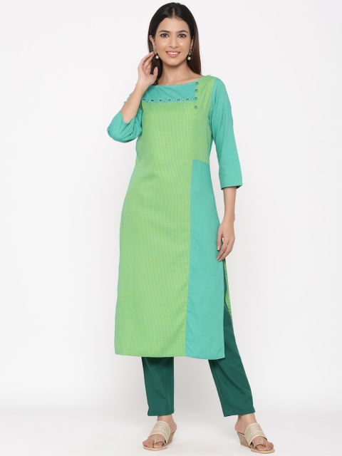 

Jaipur Kurti Women Green Embroidered Kurta with Trousers