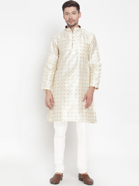 

KLOTTHE Men White & Cream-Coloured Printed Kurta with Pyjamas
