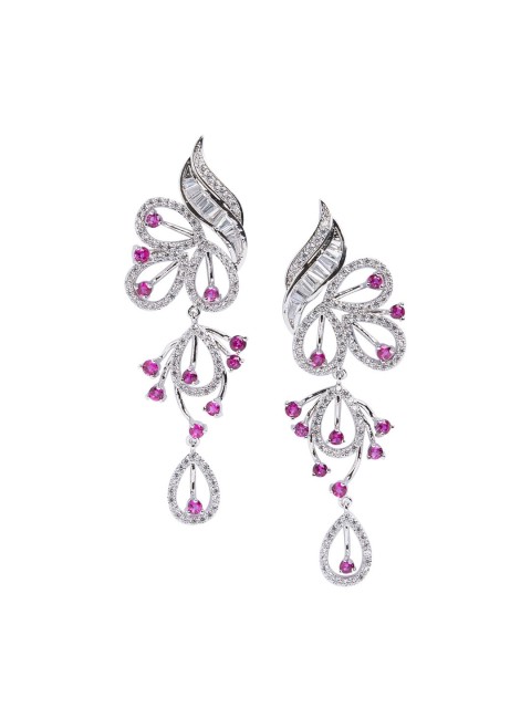 

shaze Rhodium-Plated & Pink Classic Drop Earrings, Silver