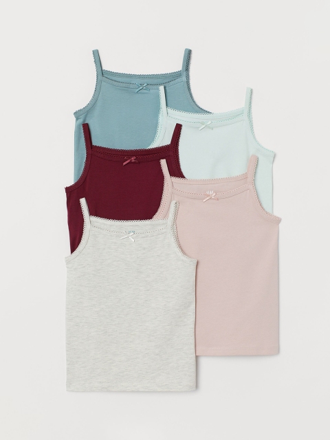 

H&M Girls 5-Pack Jersey Vest Tops, Turquoise blue