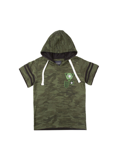 

Cherokee Boys Olive Green Solid Hood T-shirt