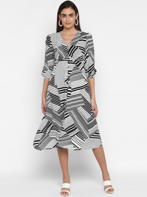 

FOSH Women White & Black Printed Empire Dress