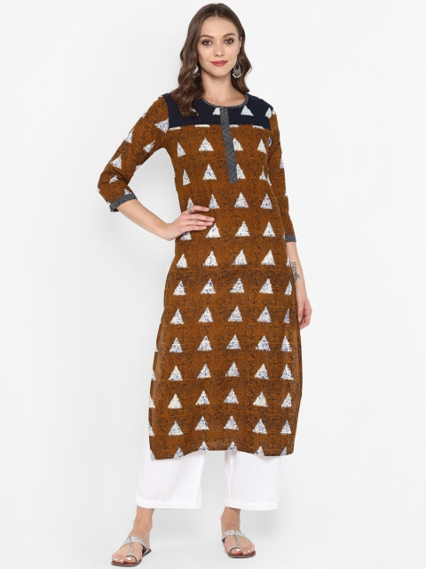 

Aprique FAB Women Brown & White Printed Straight Kurta