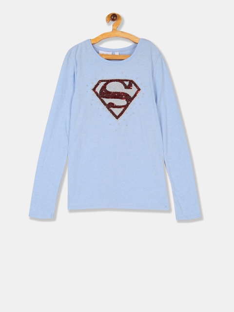

GAP Girls Blue DC Superman Flippy Sequin Round Neck T-shirt