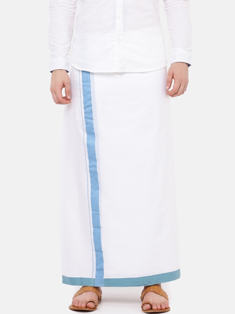 

RAMRAJ COTTON Men White Solid Aadarsha Dhoti With Blue Border