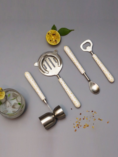 

nestroots Silver-Toned & White 4 Piece Bar Accessories