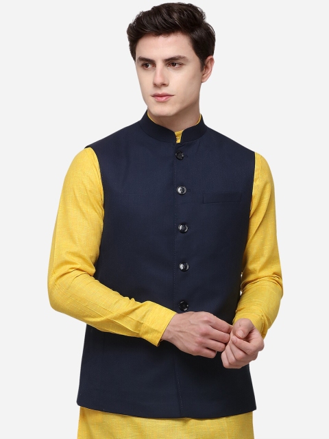 

JADE BLUE Men Blue Woven Design Modi Jacket
