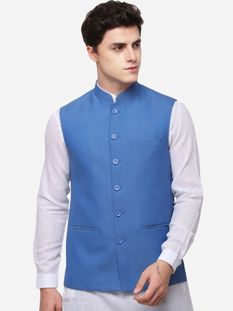 

JADE BLUE Men Blue Woven Design Nehru Jacket