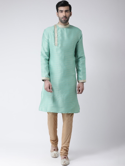 

SG LEMAN Men Turquoise Blue & Beige Striped Kurta with Churidar