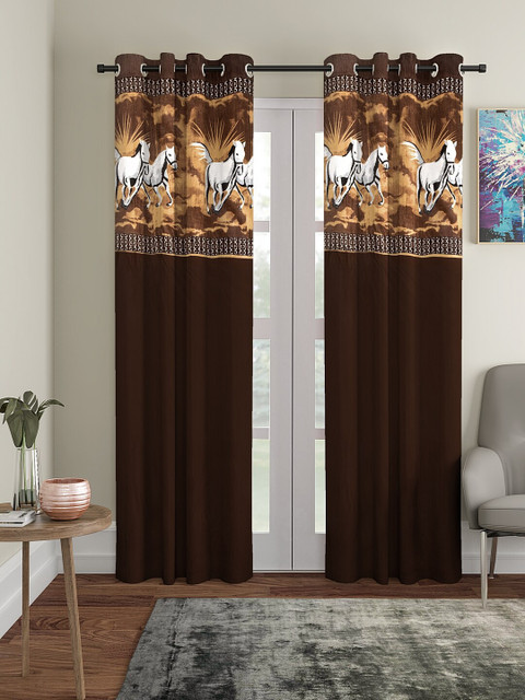 

VRINDA Brown & Grey Set of 2 Printed Long Door Curtains