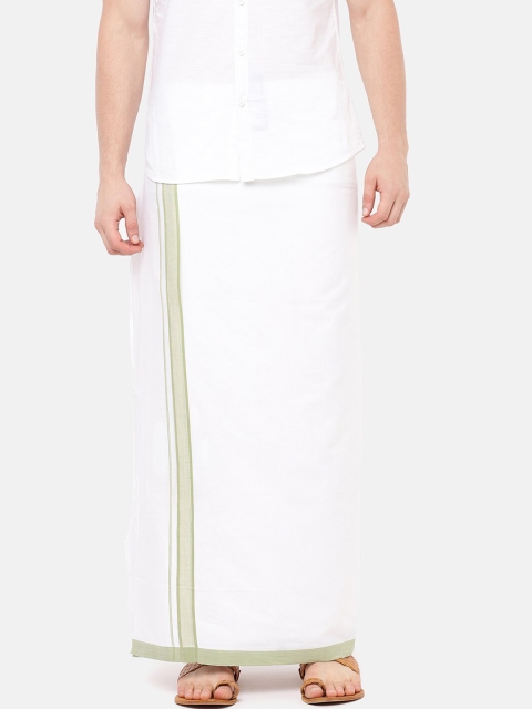 

RAMRAJ COTTON Men White Solid Vamana Dhoti With Green Border