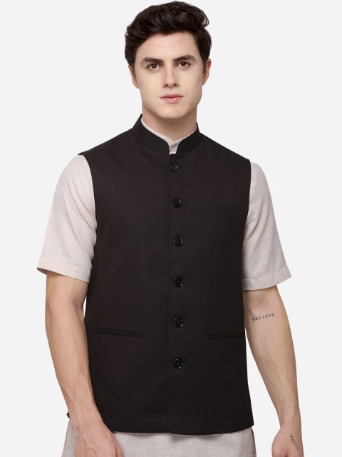 

JADE BLUE Men Coffee Brown Woven Design Nehru Jacket