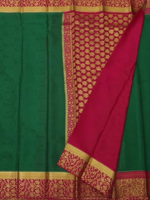 

Pothys Green & Red Pure Silk Colourblocked Mysore Saree