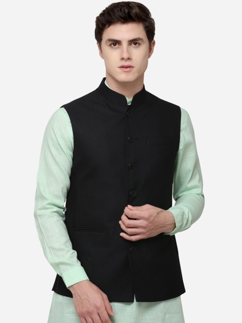 

JADE BLUE Men Black Woven Design Modi Jacket