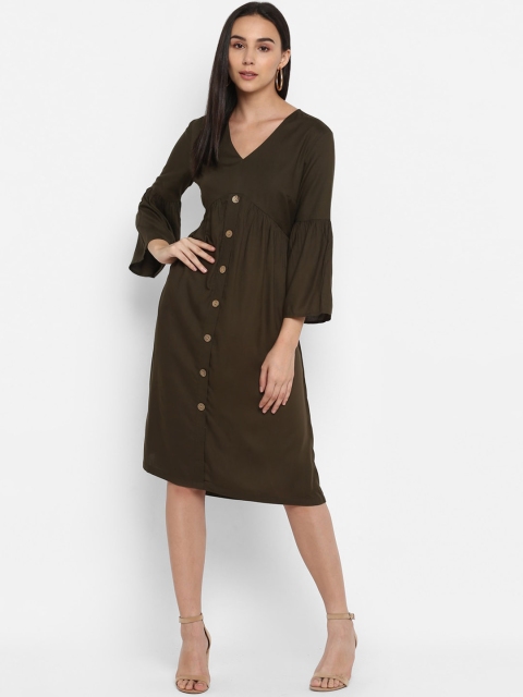 

FOSH Women Olive Green Solid Empire Dress