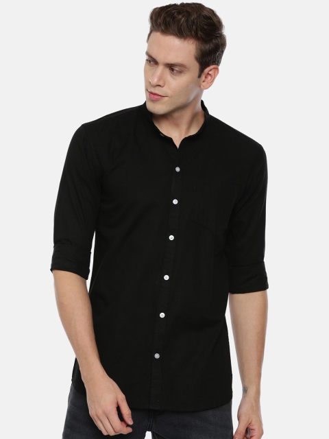 

ROLLER FASHIONS Men Black Slim Fit Solid Casual Shirt