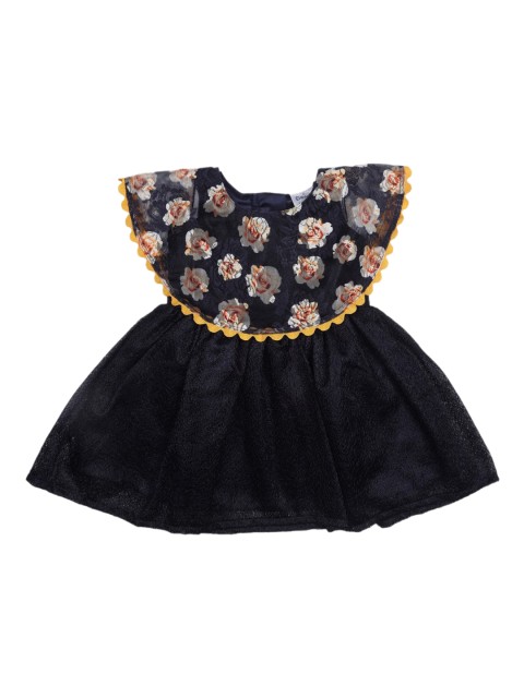 

Doodle Girls Navy Blue Self Design Fit and Flare Dress