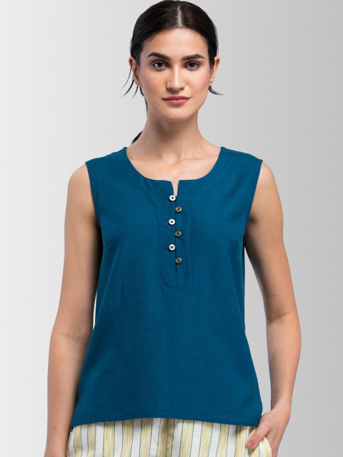

FableStreet Women Blue Solid Top
