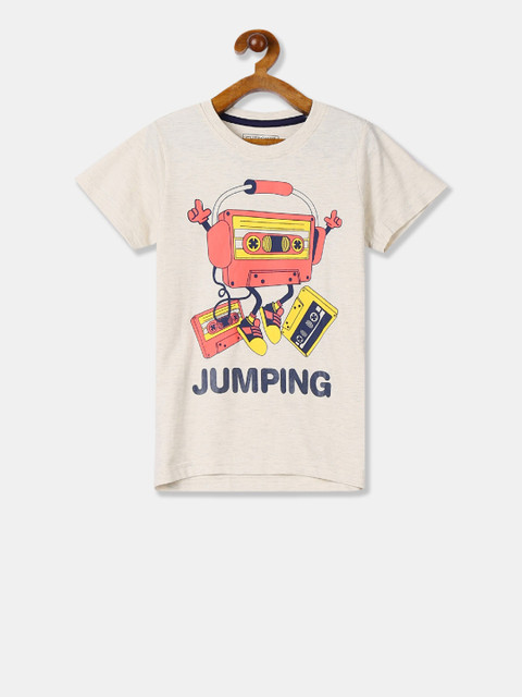 

Cherokee Boys Cream-Coloured Printed Round Neck T-shirt