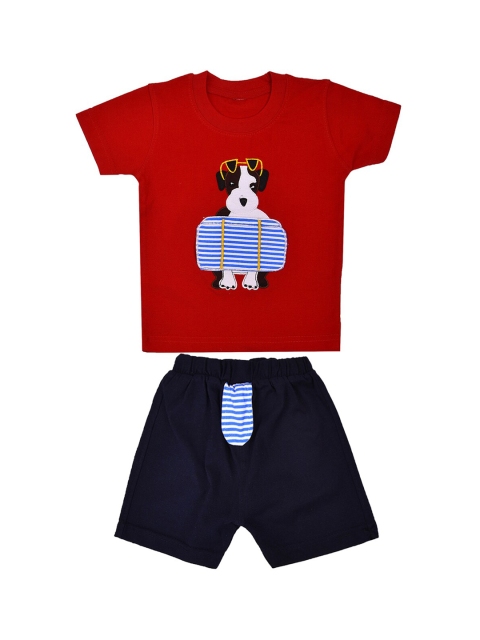 

Wish Karo Infant Kids Red & Navy Blue Printed T-shirt with Shorts