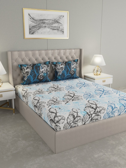 

Raymond Home Blue & Black Floral 144 TC Cotton 1 King Bedsheet with 2 Pillow Covers