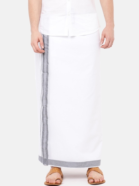 

RAMRAJ COTTON Men White Solid Pearl Dhoti With Grey Border