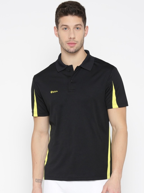 

VEGA Men Black & Yellow Slim Fit Colourblocked Polo Collar Dri FIT T-shirt