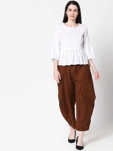 

TERQUOIS Women Off-White & Brown Solid Top with Trousers