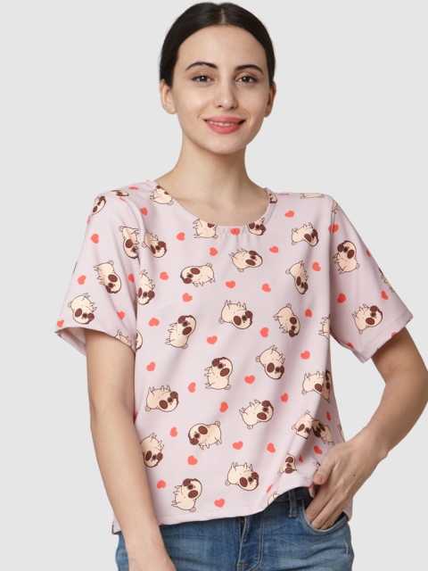 

Smarty Pants Women Pink & Brown Printed Round Neck T-shirt