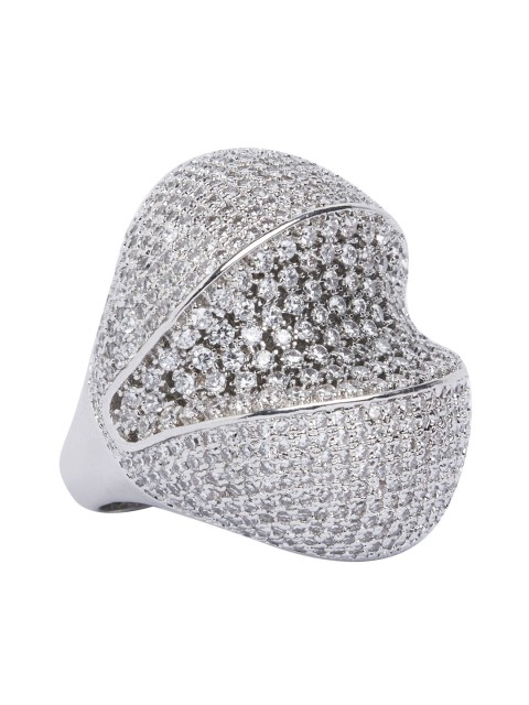 

shaze Rhodium-Plated Silver-Toned & White CZ-Studded Incut Finger Ring