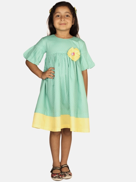 

RIBBON CANDY Girls Sea Green & Yellow Printed A-Line Dress