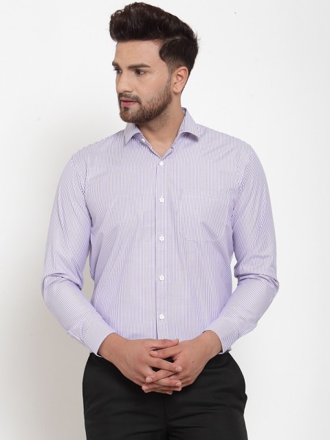 

JAINISH Men White & Purple Regular Fit Striped Formal Shirt