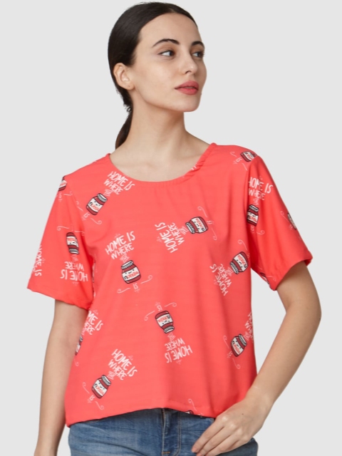 

Smarty Pants Women Pink & Brown Printed Round Neck T-shirt
