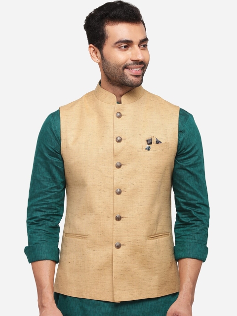 

Greenfibre Men Beige Solid Nehru Jacket