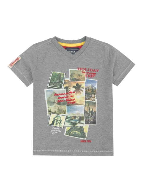 

Cherokee Boys Grey Printed V-Neck Pure Cotton T-shirt
