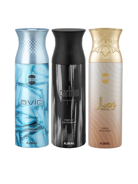 

Ajmal Unisex Set Of 3 Avid Carbon & Wisal Deodorant Body Sprays 200ml each, Multi