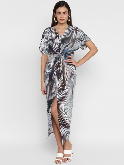 

FOSH Women White & Blue Printed Empire Dress