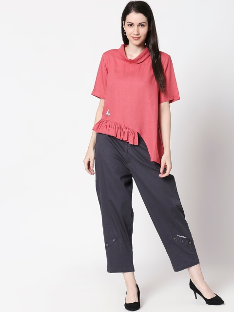 

TERQUOIS Women Rose-Coloured & Grey Solid Top with Trousers