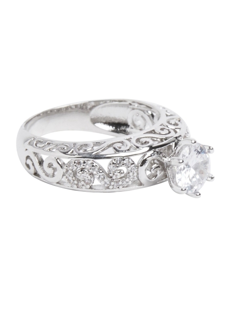 

shaze Rhodium-Plated Silver-Toned White Cubic Zirconia-Studded Finger Ring