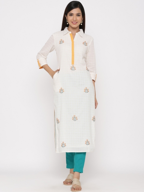 

Jaipur Kurti Women Off-White Embroidered Straight Kurta