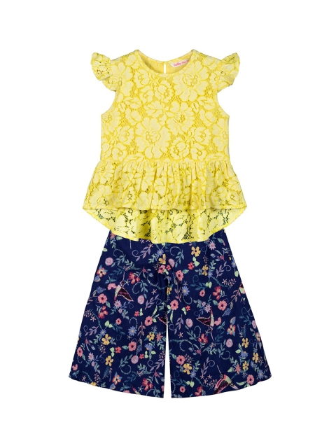

Budding Bees Girls Yellow & Navy Blue Self Design Top with Trousers