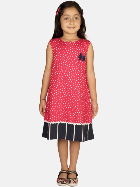 

RIBBON CANDY Girls Red & Navy Blue Velvet Printed A-Line Dress