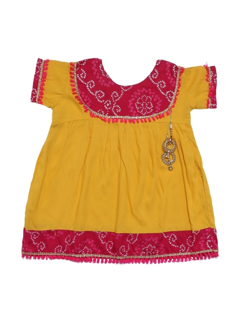 

Chipbeys Girls Mustard Yellow Printed A-Line Dress