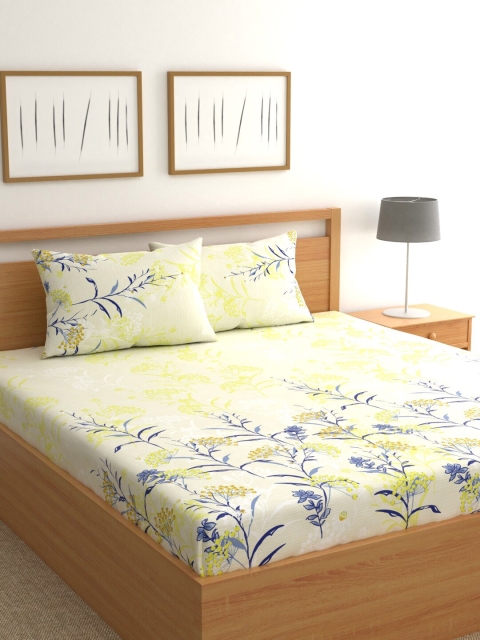 

Raymond Home Yellow Floral 200 TC Cotton 1 King Bedsheet with 2 Pillow Covers