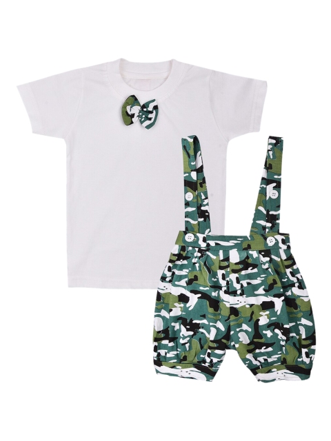 

Wish Karo Kids Green & White Applique Dungarees With T-Shirt