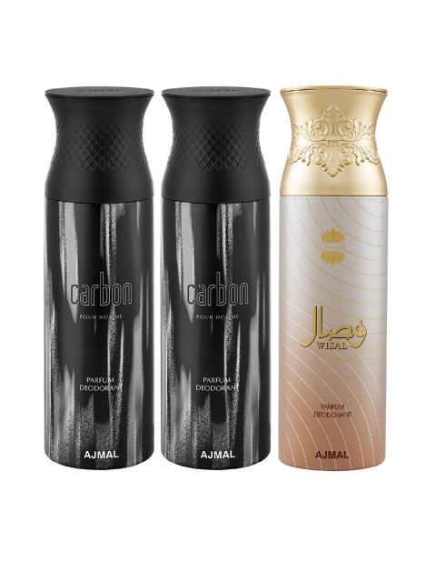 

Ajmal Unisex Pack of 3 Carbon & Wisal Deodorant - 200 ml each, Multi