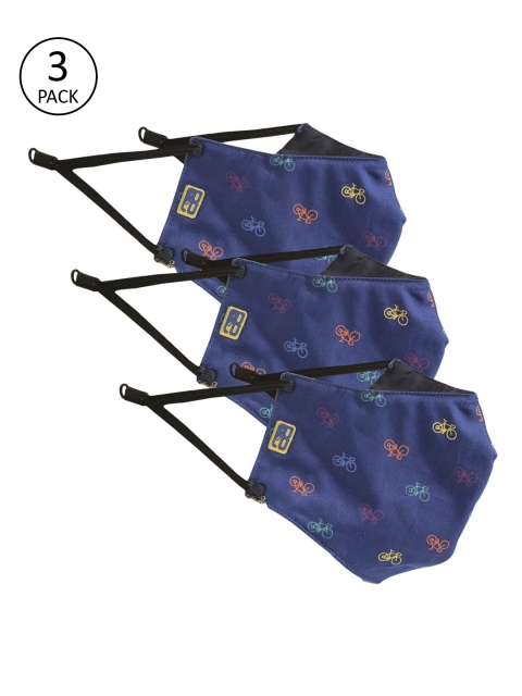 

Balista Unisex Blue Printed Pack of 3 Reusable 4-Ply Cotton Mask, Navy blue
